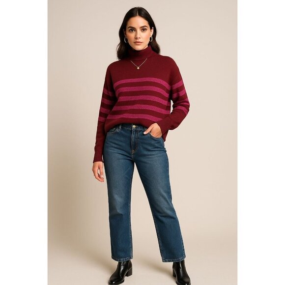 Tahari Sweaters - 65.Tahari Tunnel Neck Sweater XL - Staight Leg Jean XL Outfit SET Red Denim Blue